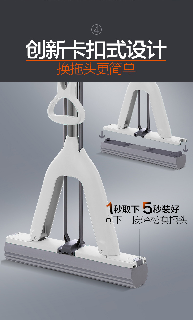 大卫m6plus胶棉拖(棉头长约33cm)对折式海绵拖把 吸水地拖胶棉家用