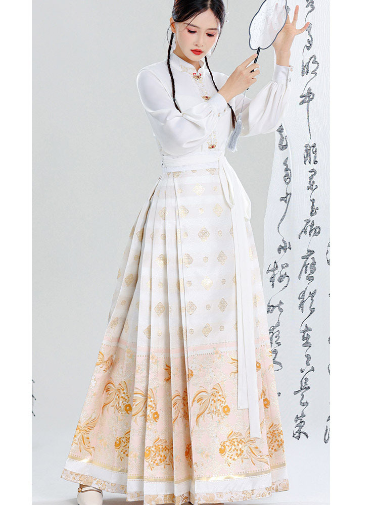 中式浪漫国风上衣马甲马面裙三件套·白色上衣