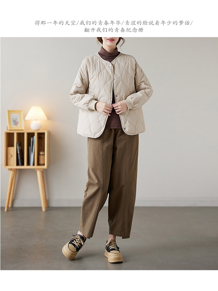 时尚花纹开扣口袋保暖百搭棉服外套·黑色