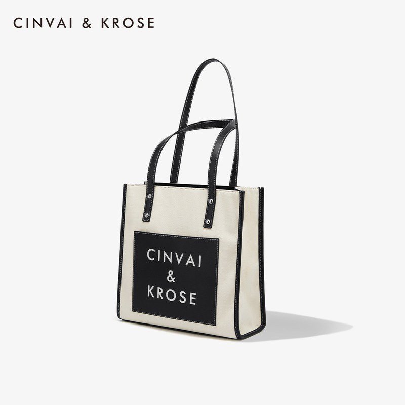 CinvaiKrose 包包包包潮托特包女包大容量帆布包单肩B6233·黑色
