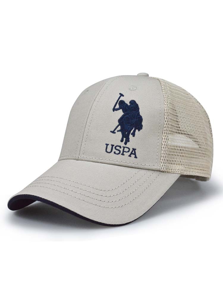 U.S.POLO ASSN.情侣硬顶半网款透气遮阳棒球帽050·卡其色