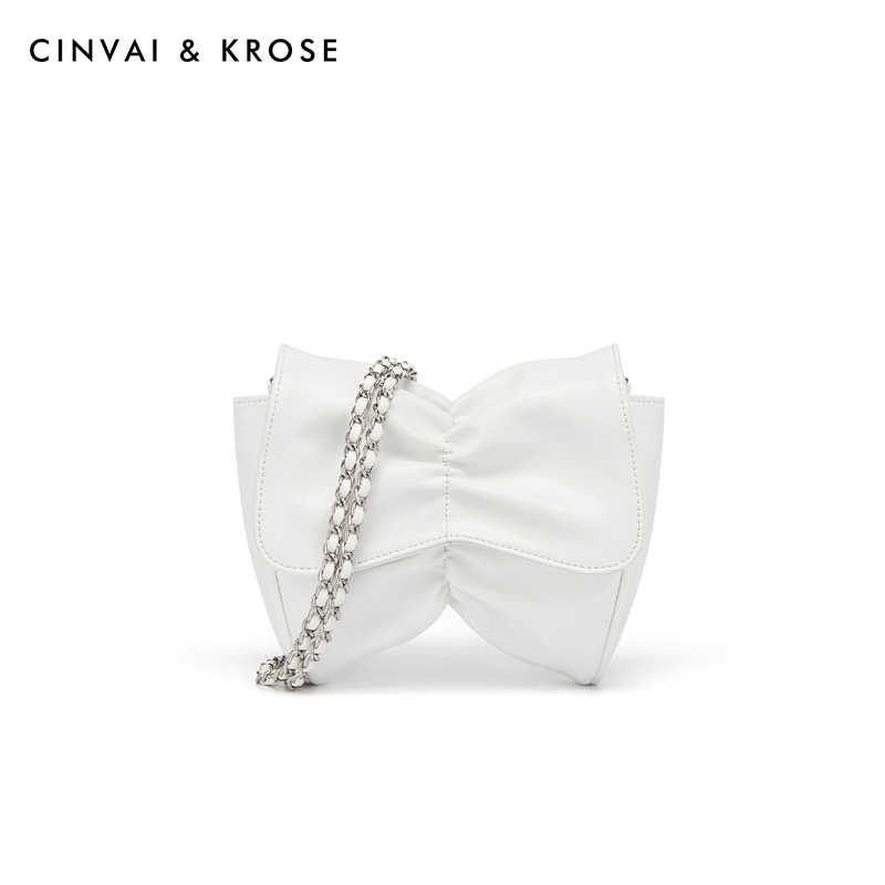 CinvaiKrose 包包女链条包迷你斜挎包蝴蝶结腋下包女包B6442·米白色