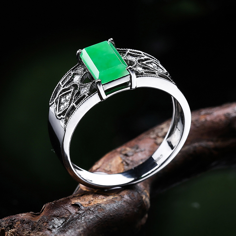 翡丽翠16精品18k金镶天然a货翡翠复古黑金款情侣戒指