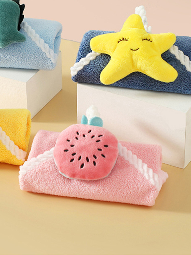 6条卡通擦手巾厨房卫生间吸水柔软珊瑚绒可挂式·随机混搭