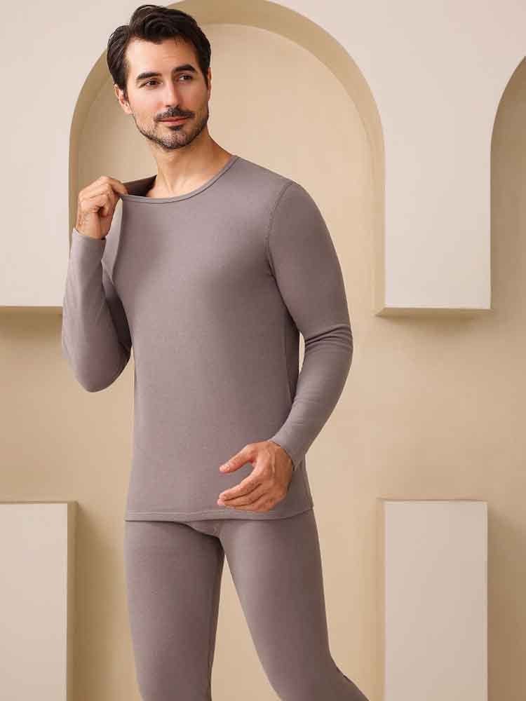 新升级新疆长绒棉纯棉保暖套装·男士灰色