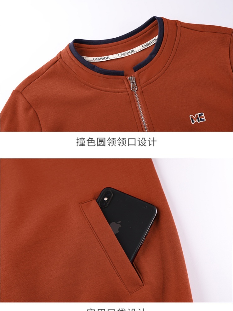 轩凌子撞色圆领外套S82530009·酒红色