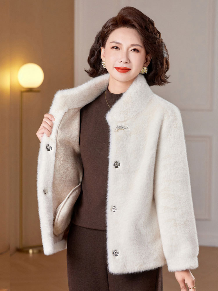 时尚皮毛一体绒气质显瘦立领保暖外套·咖色