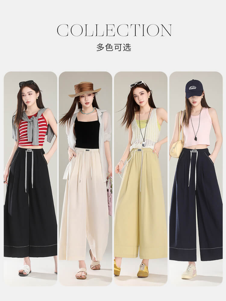 棉质夏季薄款阔腿八分裙裤Y21#·黑色