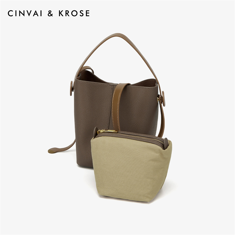 CinvaiKrose 菜篮子女包包水桶包斜挎包腋下包女包B6505·咖啡色