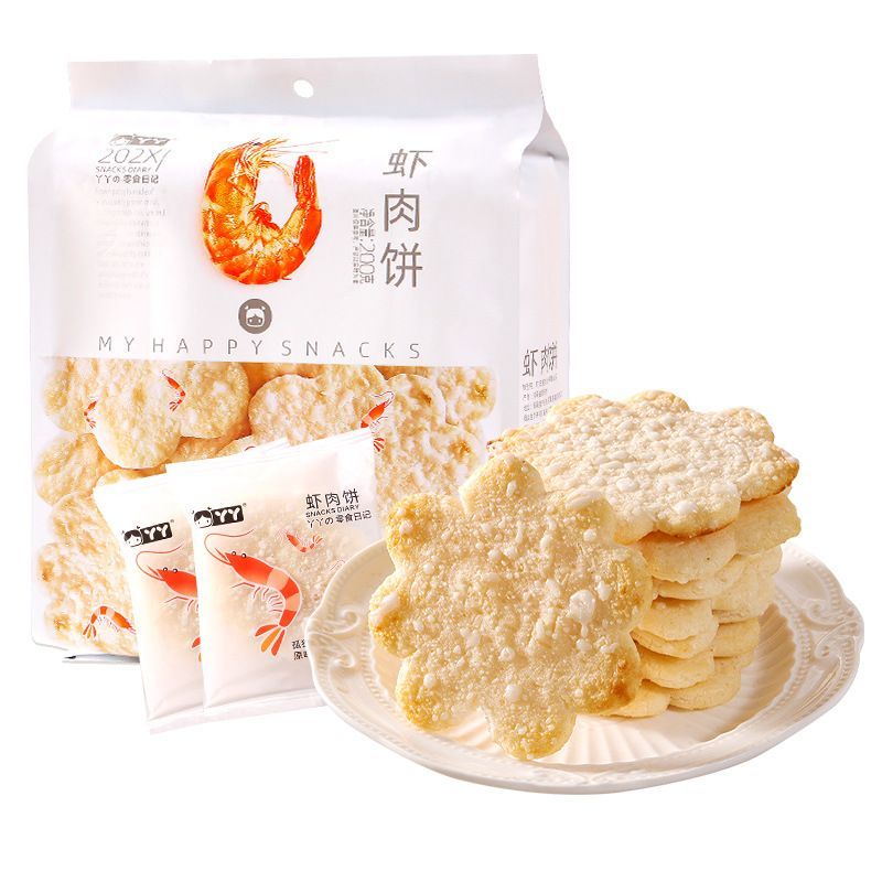 丫丫虾肉饼雪米饼休闲食品独立包装非油炸200g*3袋·统一