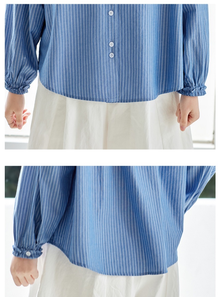 预售100棉可风各木耳领条纹衬衫61041·蓝条纹