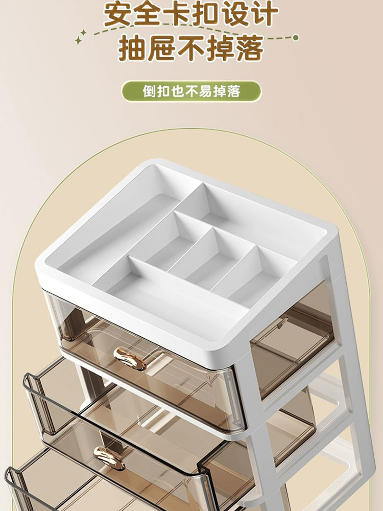 抽屉式桌面收纳盒办公室书桌多层杂物置物架文具储物箱·【斜顶三层】