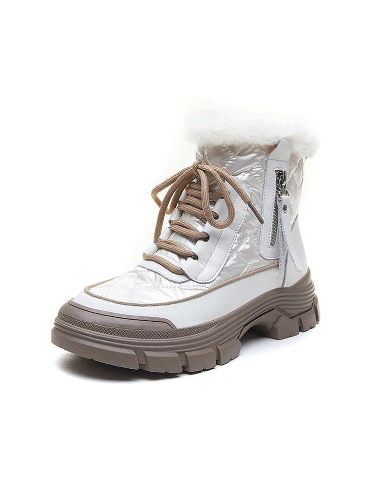 逐旅  冬季保暖羽绒布面时尚个性女靴新B379·米色