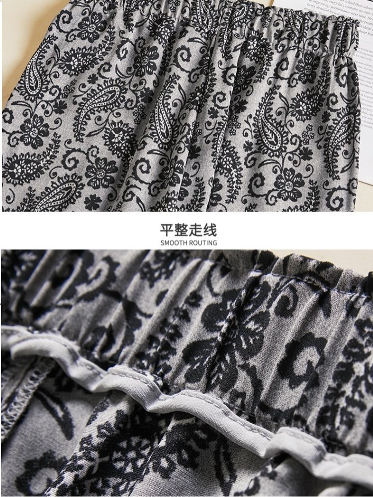 【大牌代工厂出品】和顺圣复古印花雪纺阔腿九分裤ZSH-FG25691·腰果花