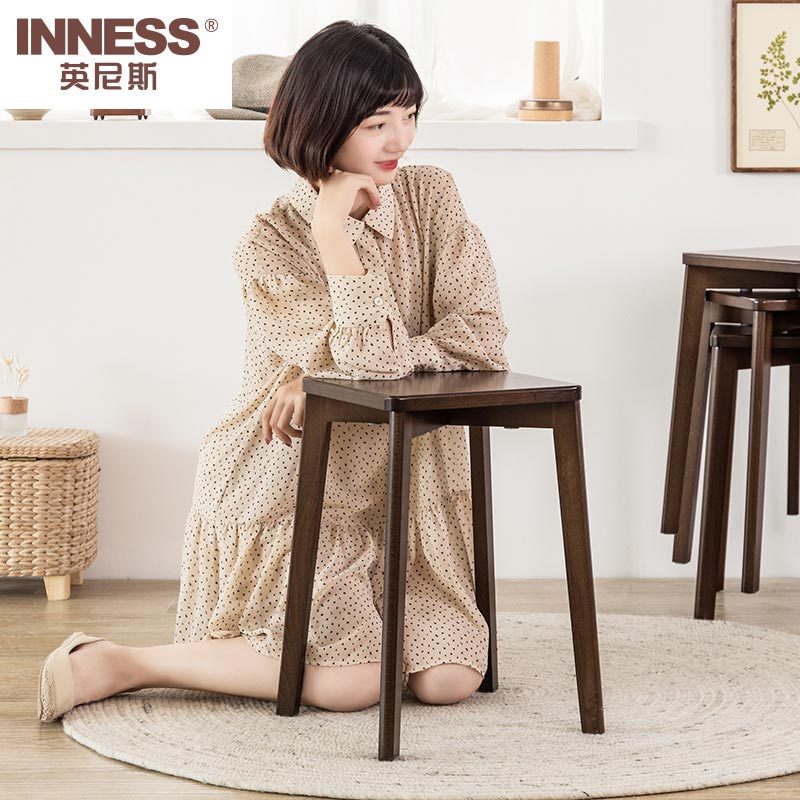 英尼斯（INNESS）原装榉木全实木单只方凳·原木色