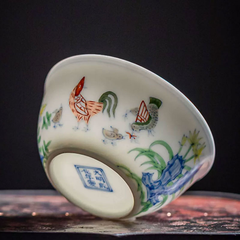 仿明成化斗彩鸡缸杯新