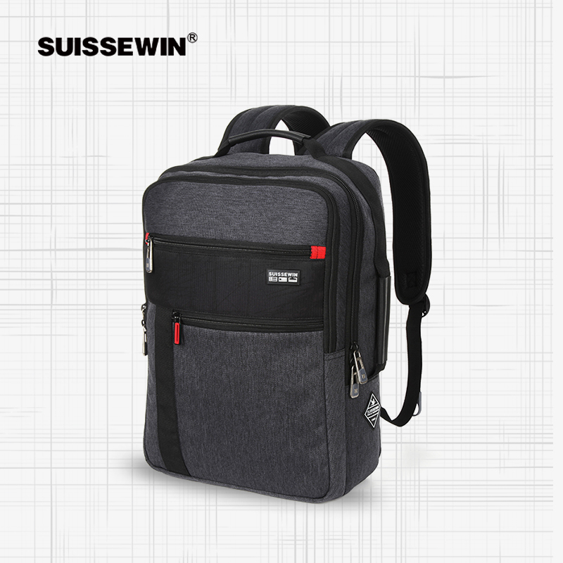 UISSEWIN商务休闲双肩背包方正立体包SNK9653·黑色