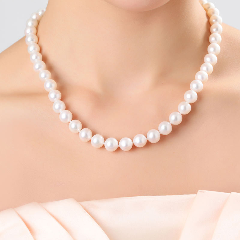 京珠部落 天然淡水珍珠项链-白色珍珠项链(圆球塔扣)