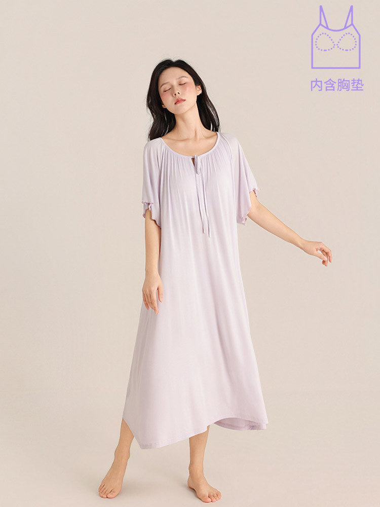 匠心制春夏优可丝睡裙带胸垫睡袍柔软凉爽家居服·MLFZC-591627丝光杏