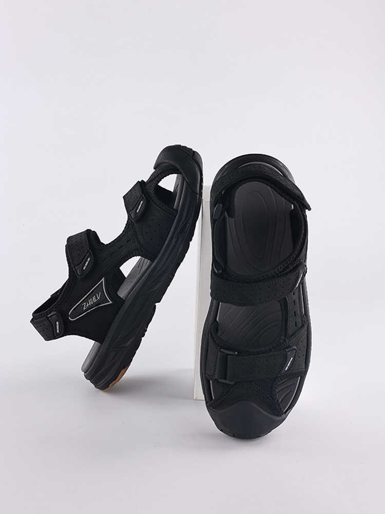 逐旅 轻弹牛皮手工品质包头沙滩凉鞋BY-3032·黑色