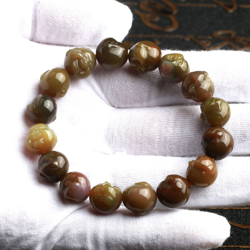 老冯记精选盐源玛瑙满色满肉佛头手链i