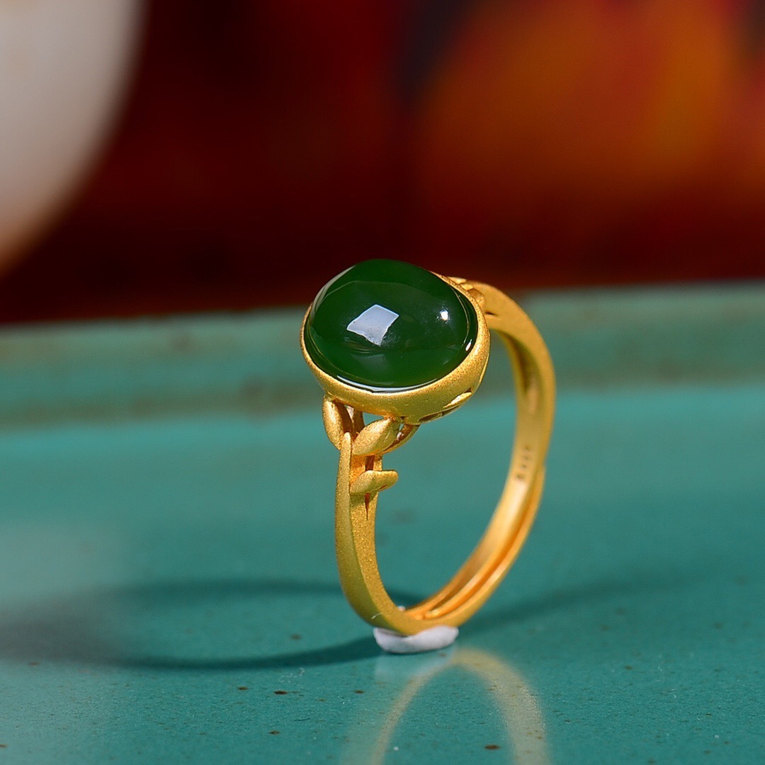 casma卡世曼古法金镶嵌和田玉碧玉戒指