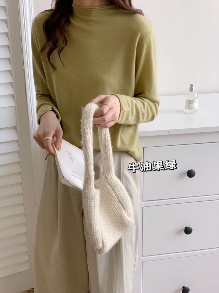锦超细美丽诺羊毛精纺卷边半高领羊毛衫22175S·牛油果绿