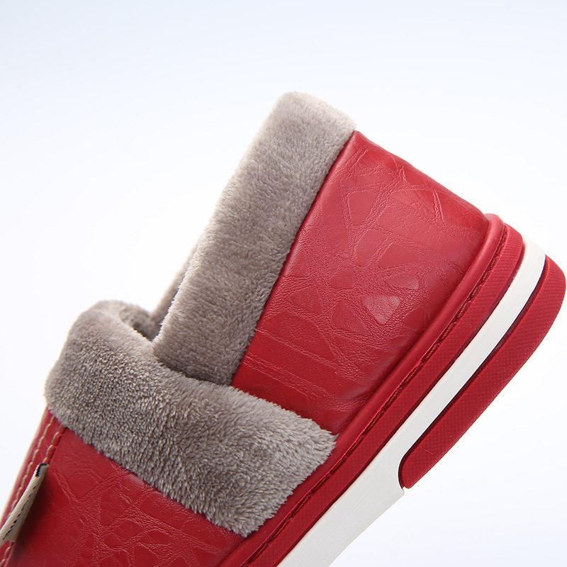 【季末清仓数量有限】防滑厚底棉鞋2双装PU皮防水 请对照尺码表选购 ·藏青色+红色  