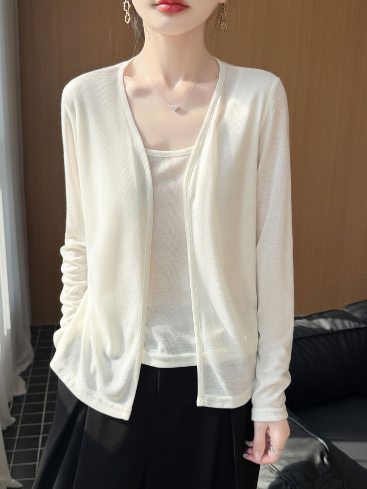 【新款特价】高支精纺莱赛尔透气假两件V领宽松遮肉上衣·暖阳黄