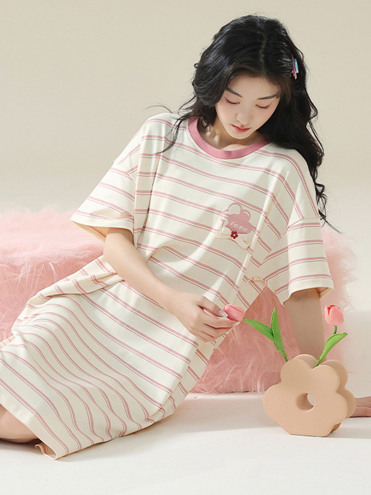 丁摩 睡裙女夏季纯棉女士舒适短袖睡衣·Z625
