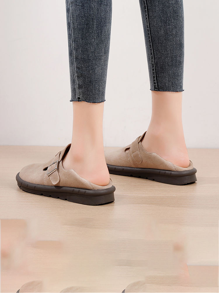 厚底复古女鞋休闲一脚蹬时尚加绒豆豆鞋AG-88062·米色