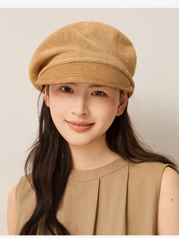 透气亚麻日系设计师款帽围调节绳新式贝雷帽·米色