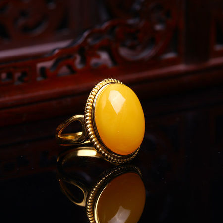 安瑞祥蜜蜡戒指女银镶大气蛋面鸡油黄蜜蜡指环开口琥珀戒指所有评论