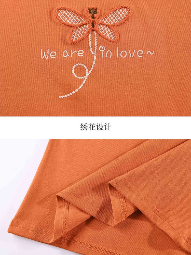 【92精梳棉】轩凌子蜻蜓刺绣撞色圆领T恤S82620194·活力橙