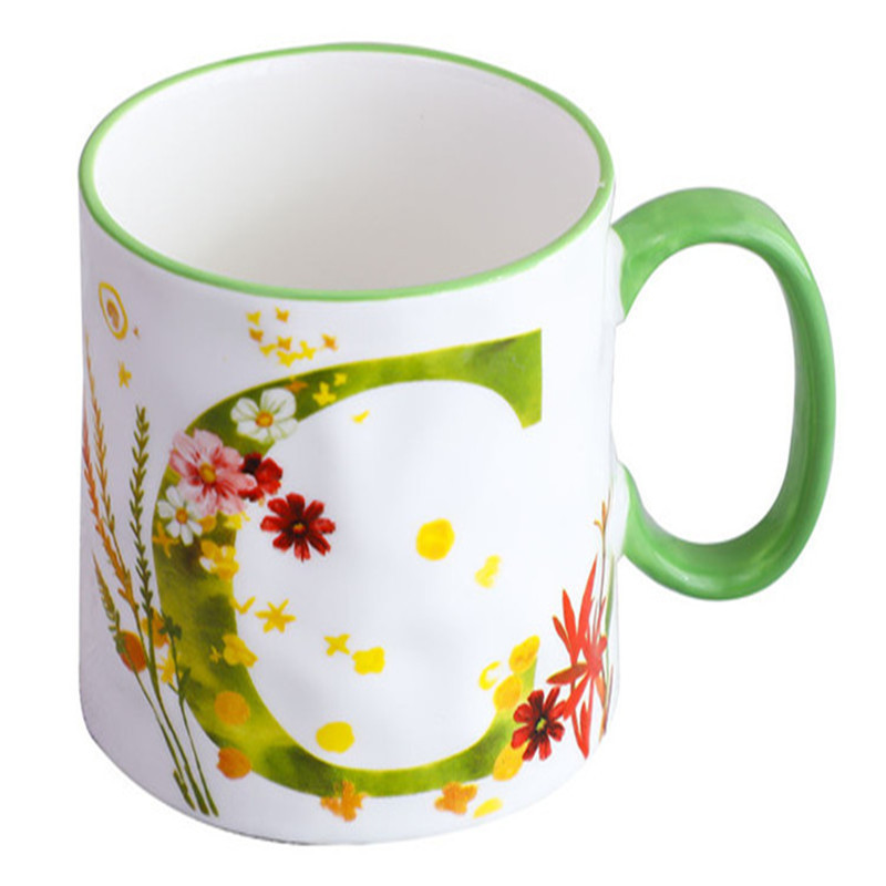 宝优妮创意陶瓷杯子情侣水杯姓名字母马克杯牛奶杯茶杯·锥形手捏字母杯C