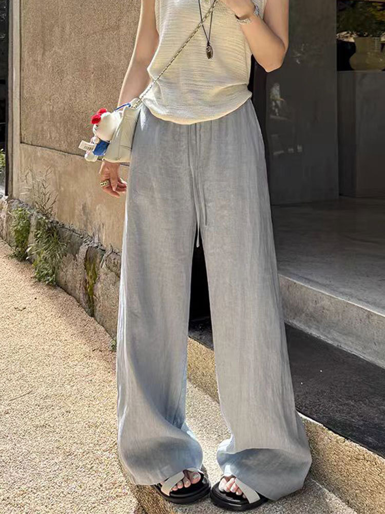 高级感老钱风棉麻透气垂感百搭显瘦阔腿裤·黑色