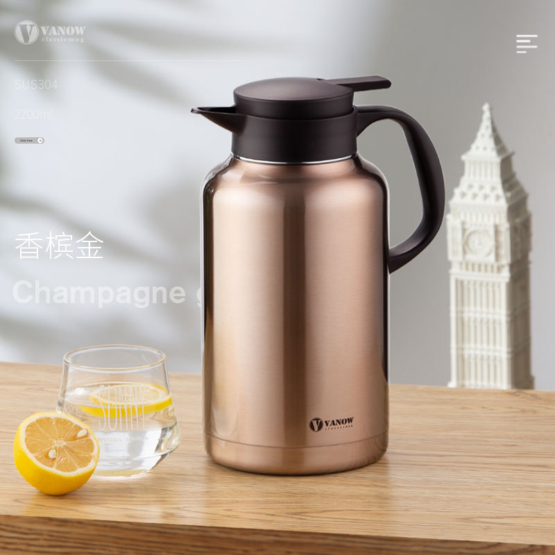 英国Vanow家用保温壶304不锈钢热水瓶2.2L可定制刻字VO-2200·香槟金