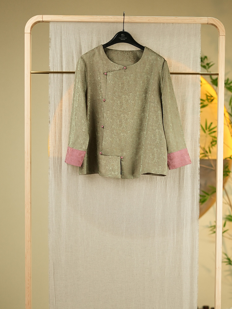 【早春新品】锦|传统手工织锦花萝上衣H24708·绿色