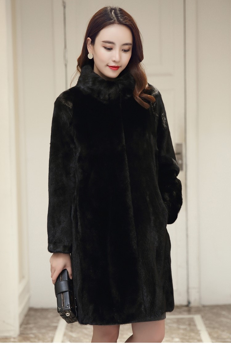 米彩微姿进口貂皮大衣女整貂水貂紫标天鹅绒皮草中长款裘皮大衣珍珠