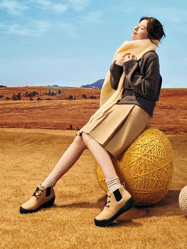 日本品牌Pansy一脚蹬饼干底女士休闲靴·黄色