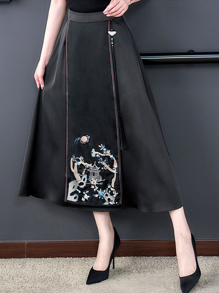 新款高端云纱国风优雅半身裙·黑色
