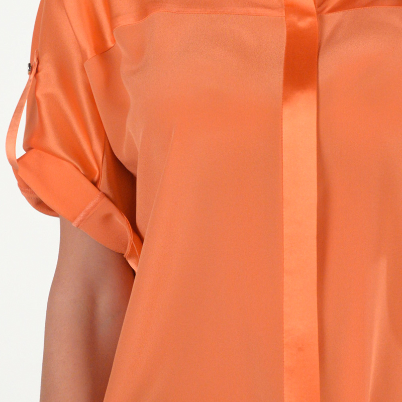 丘里普百分百桑蚕丝长款衬衫-3色可选·橙色