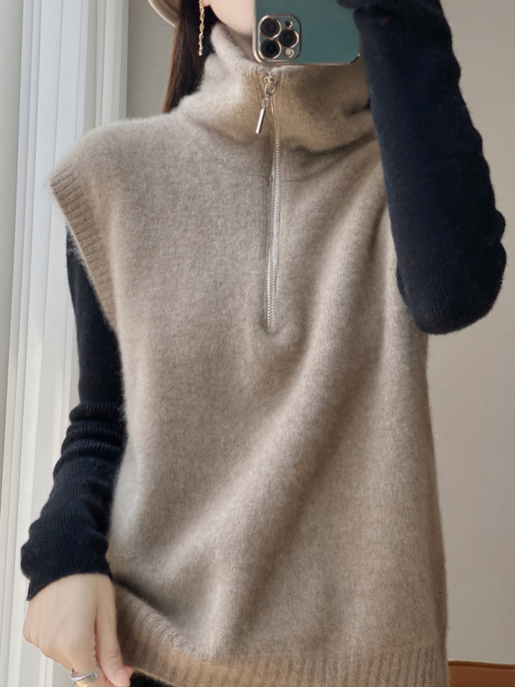 【100羊毛】特舒半拉链高龄飞袖马甲TS-106·大象灰