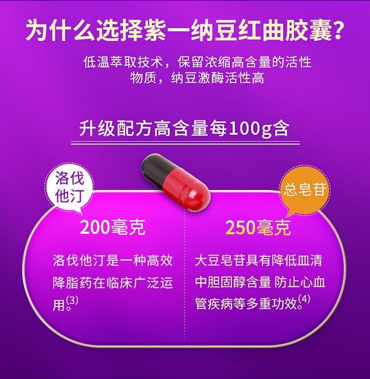 紫一纳豆红曲胶囊血管清道夫0.4g*90粒/瓶.