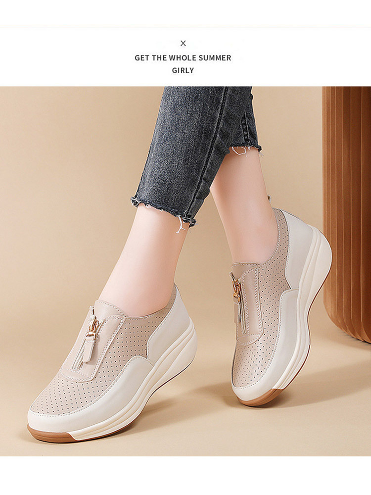 新款舒适超纤厚底增高显瘦时尚百搭女鞋·米色