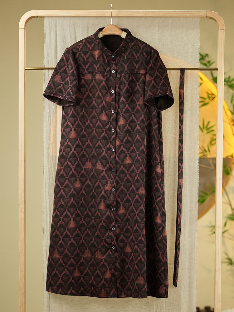 锦传统手工整染香云纱全罗连衣裙7060·紫色