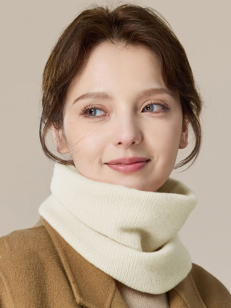 雀说 纯羊毛保暖围脖女秋冬套头围巾1031·奶白色