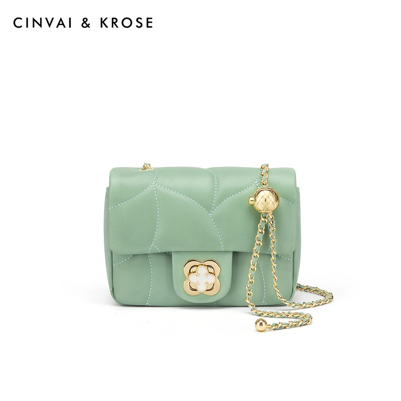 CinvaiKrose 包包女金球链条斜挎包小香风菱格腋下包女包B6331·香印绿