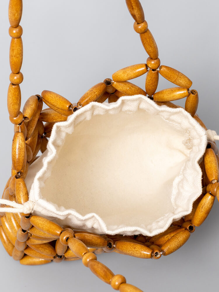 设计感手工镂空木珠串珠小手提包BB-23002YX·奶白