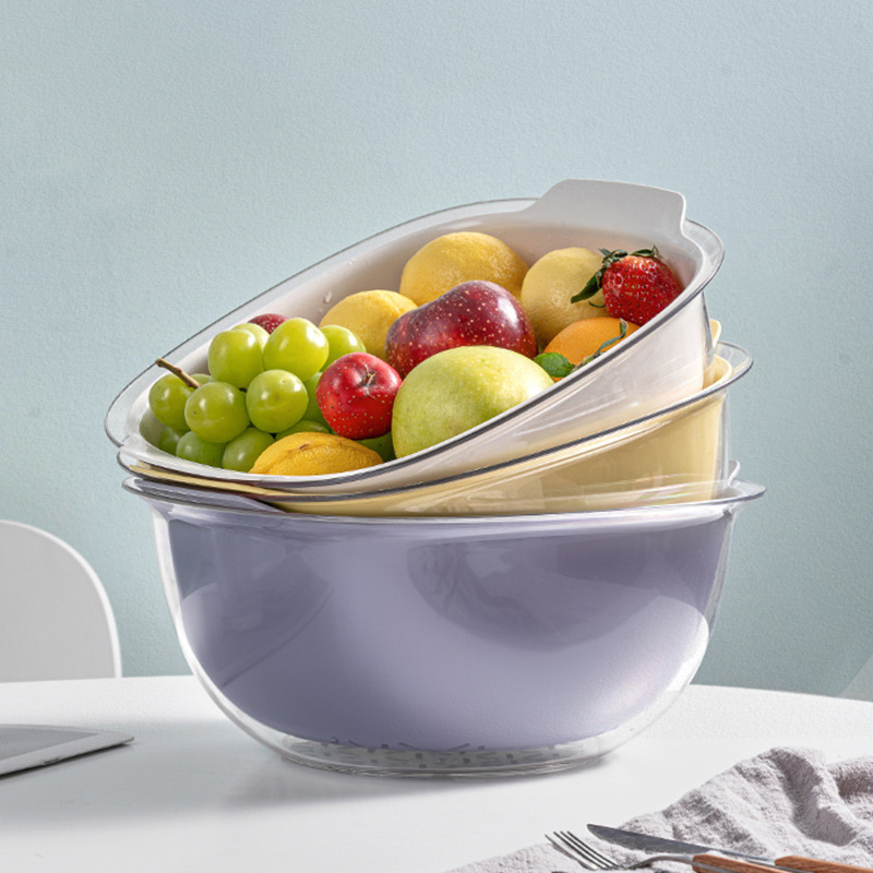 厨房双层洗菜篮洗水果神器淘菜盆果盘8228·紫色